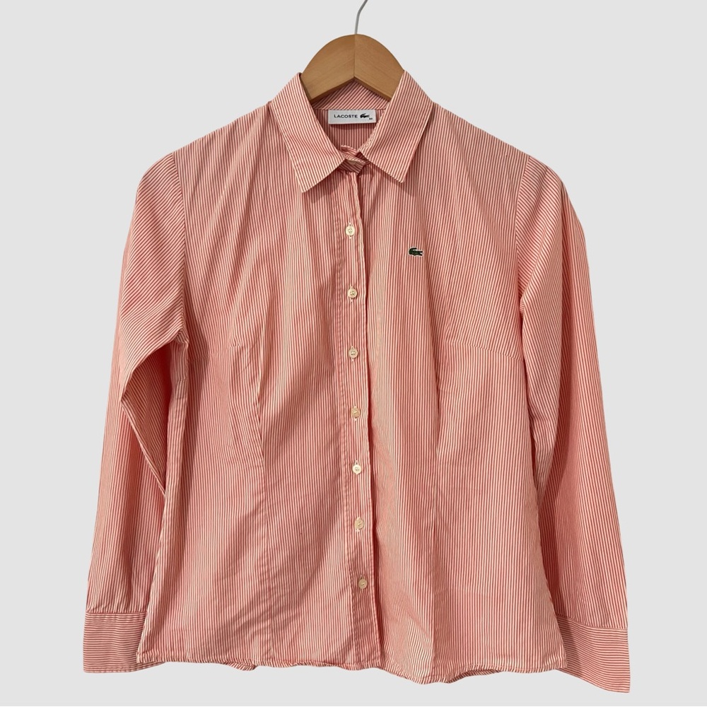 Lacoste Red Stripe Collared Button Down Fitted Shirt EU40 ($140)